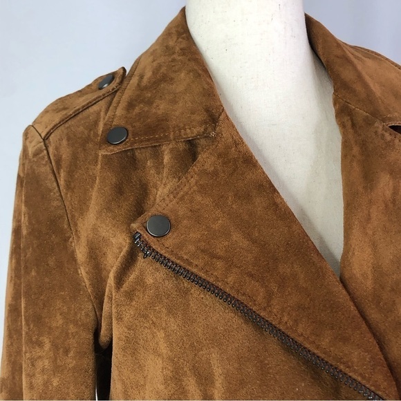 Bagatelle NYC suede motorcycle moto jacket chestnut brown zippered pockets belt - Picture 7 of 12